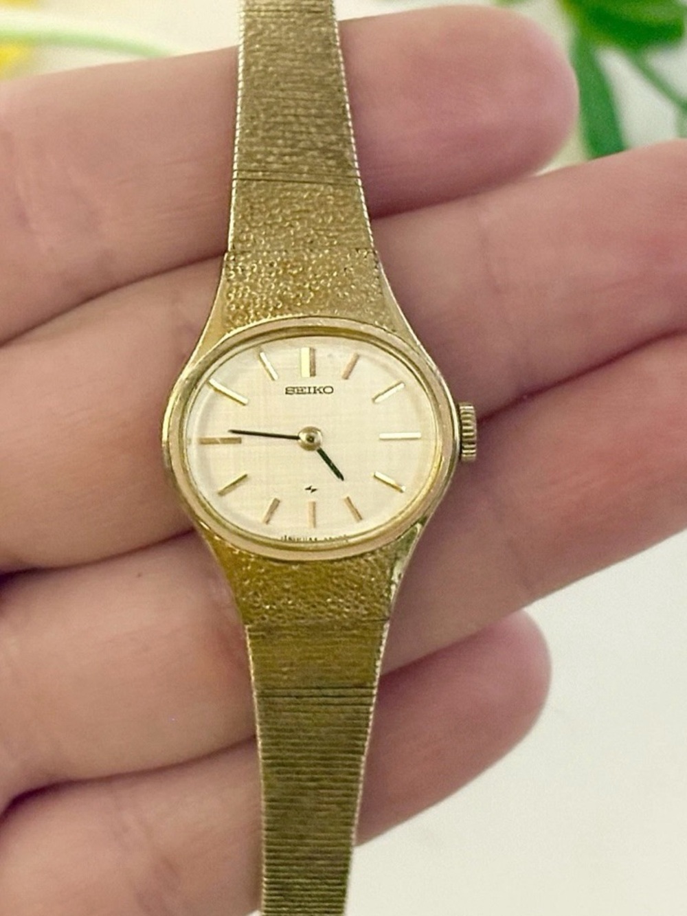 Vintage Seiko Dainty Gold Mechanical Textured Oval Pebble Cocktail Watch WORKS!!